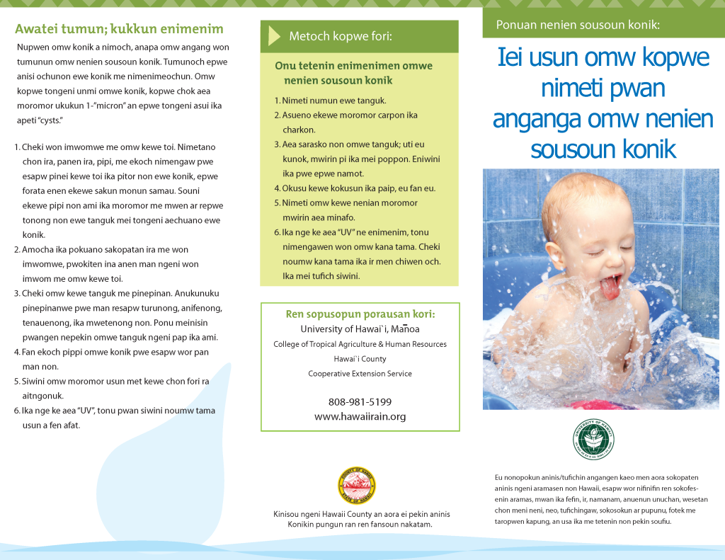 Iei usun omw kopwe nimeti pwan anganga omw nenien sousoun konik | Decontaminate & Maintain Your Catchment System