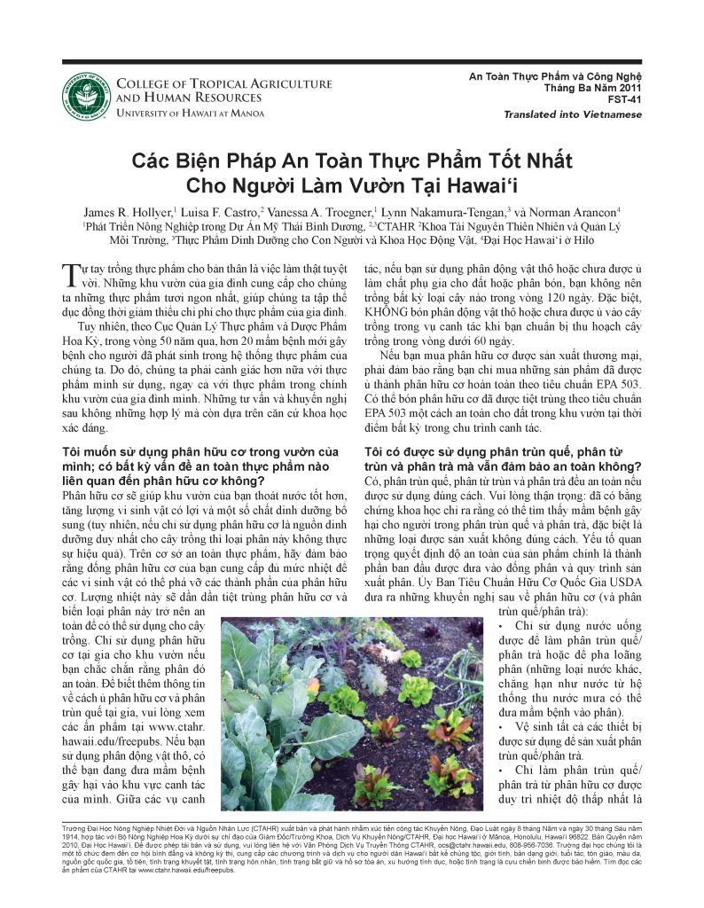 Các Biện Pháp An Toàn Thực Phẩm Tốt Nhất Cho Người Làm Vườn Tại Hawai‘i | Best food-safety practices for Hawai‘i gardeners